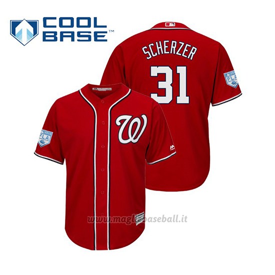 Maglia Baseball Uomo Washington Nationals Max Scherzer Cool Base Entrenamiento De Primavera 2019 Rosso